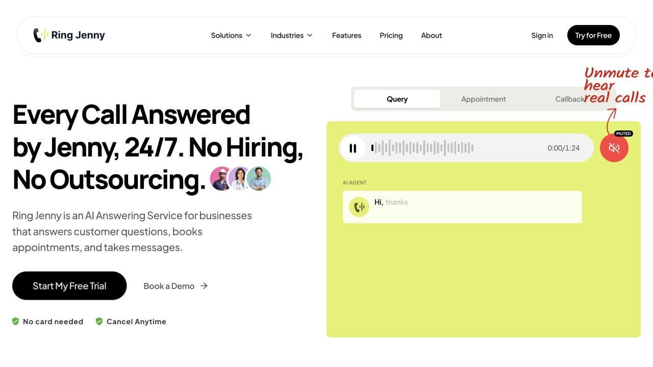 Ring Jenny homepage showing its product offering